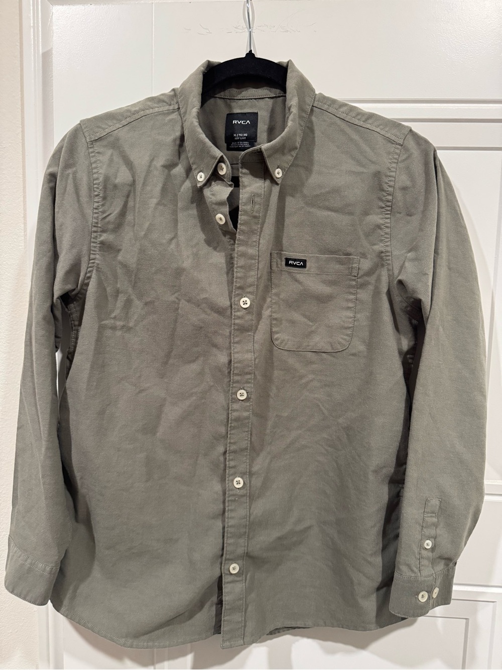 RVCA Boys Olive Button-Down Long Sleeve Shirt